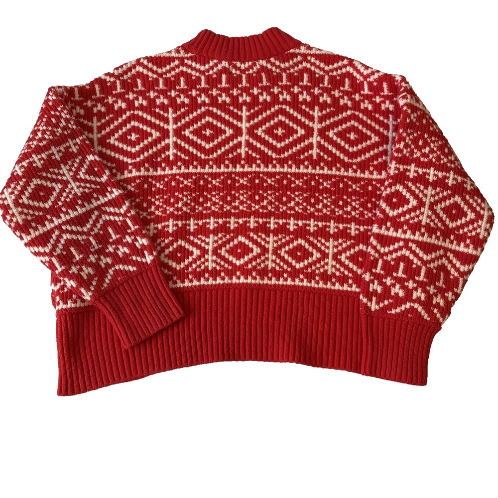 Old Navy SoSoft Red Fair Isle Mock Neck Boxy Crop Sweater Women's L Nordic Ski - Picture 2 of 7